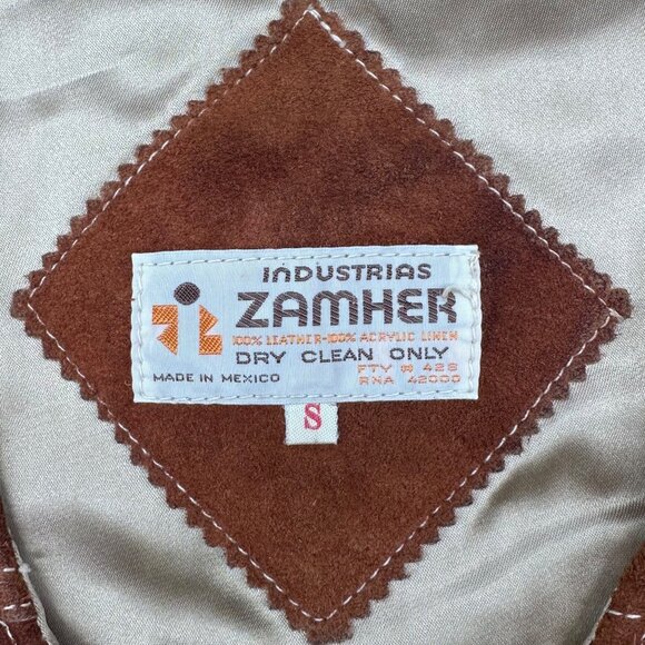 Vintage Western Brown Leather Suede Vest Small Zamher Mexico Festival Cowboy - Picture 4 of 10